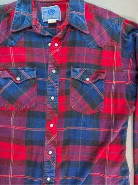 VINTAGE American Hero Plaid Pearl Snap Western Shirt LARGE Rodeo 100% Cotton